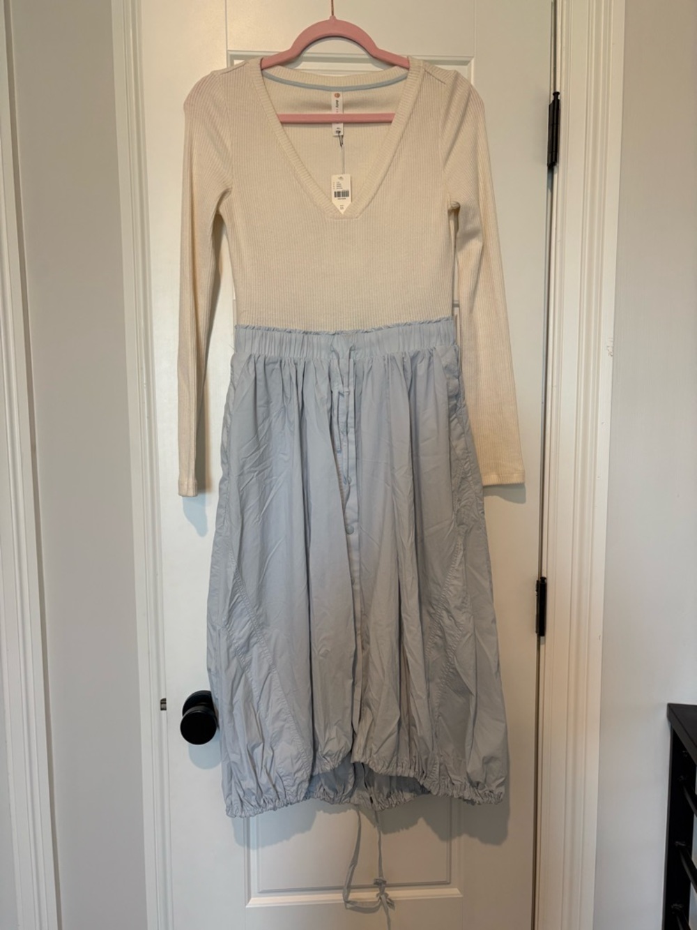 Cream and blue midi dress